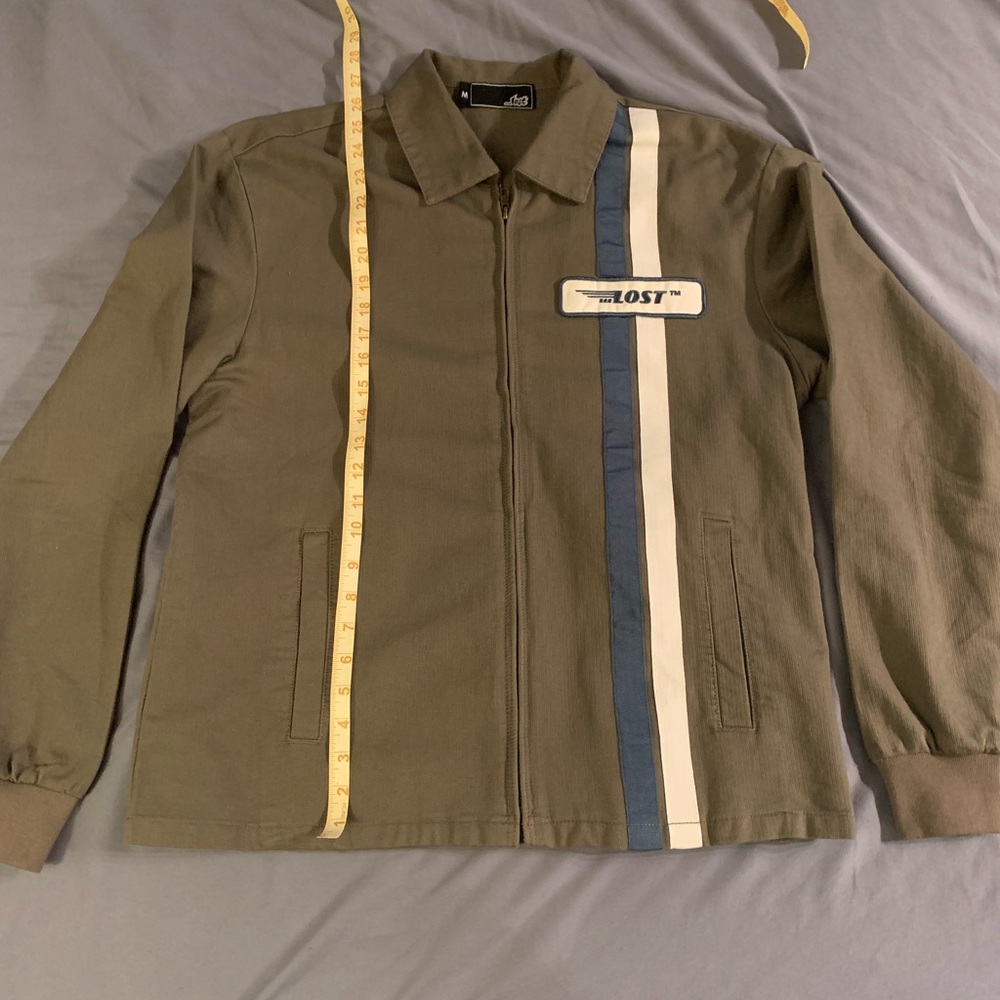 Lost Gray Lightweight Jacket with Blue and White Stripes EUC